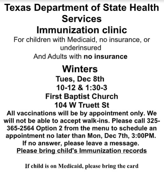 Immunization Clinic Dec - Winters